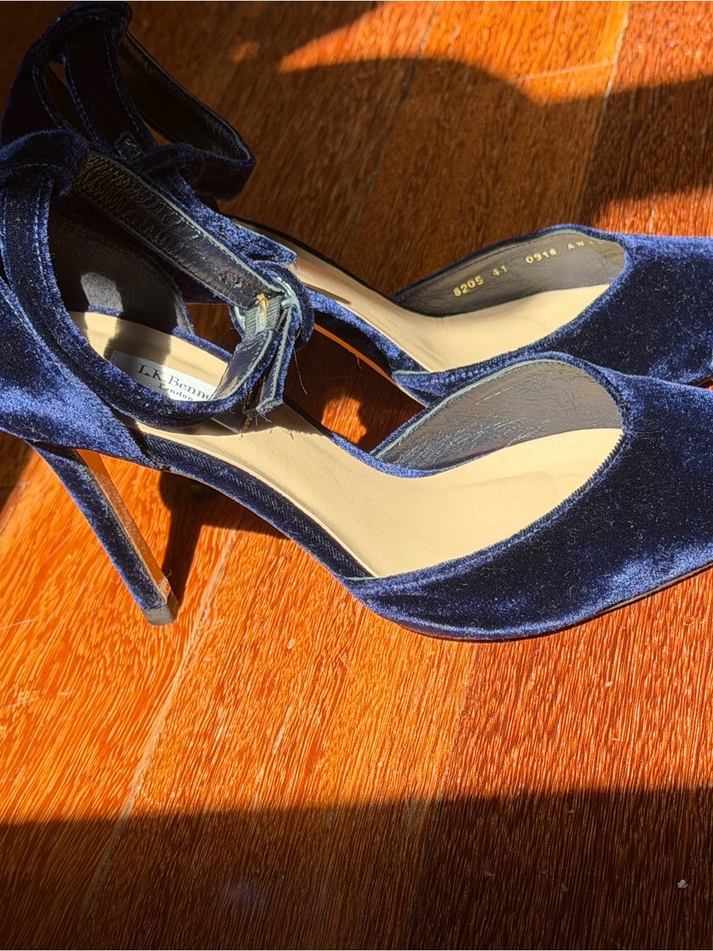 LK Bennett Priyanka Royal Blue Velvet Ankle-Strap Pumps